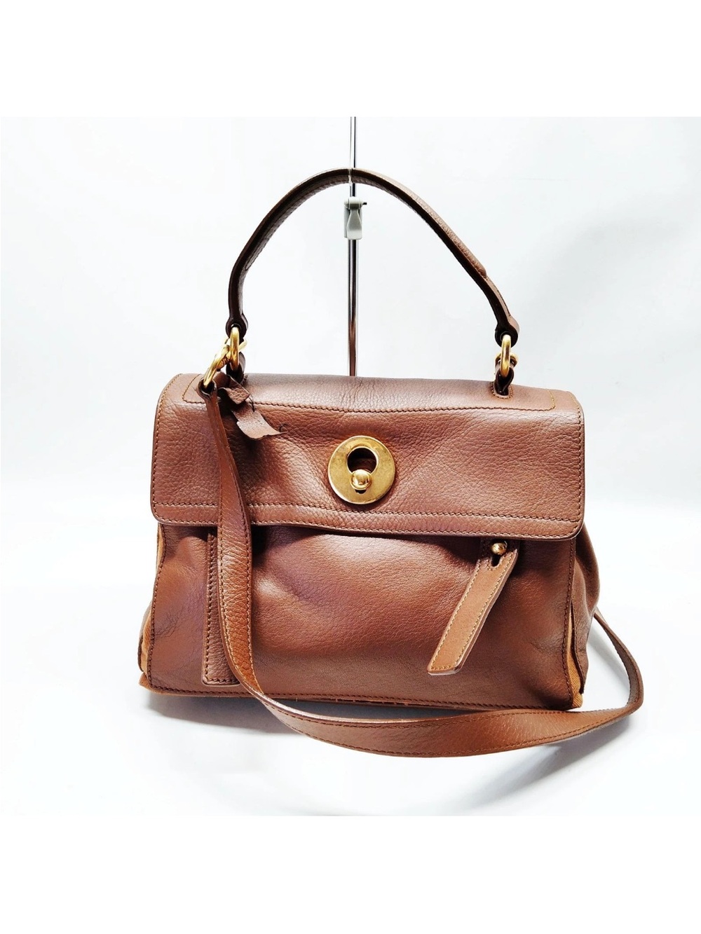 Yves Saint Laurent Brown Leather Top-Handle Satchel with Gold Hardware